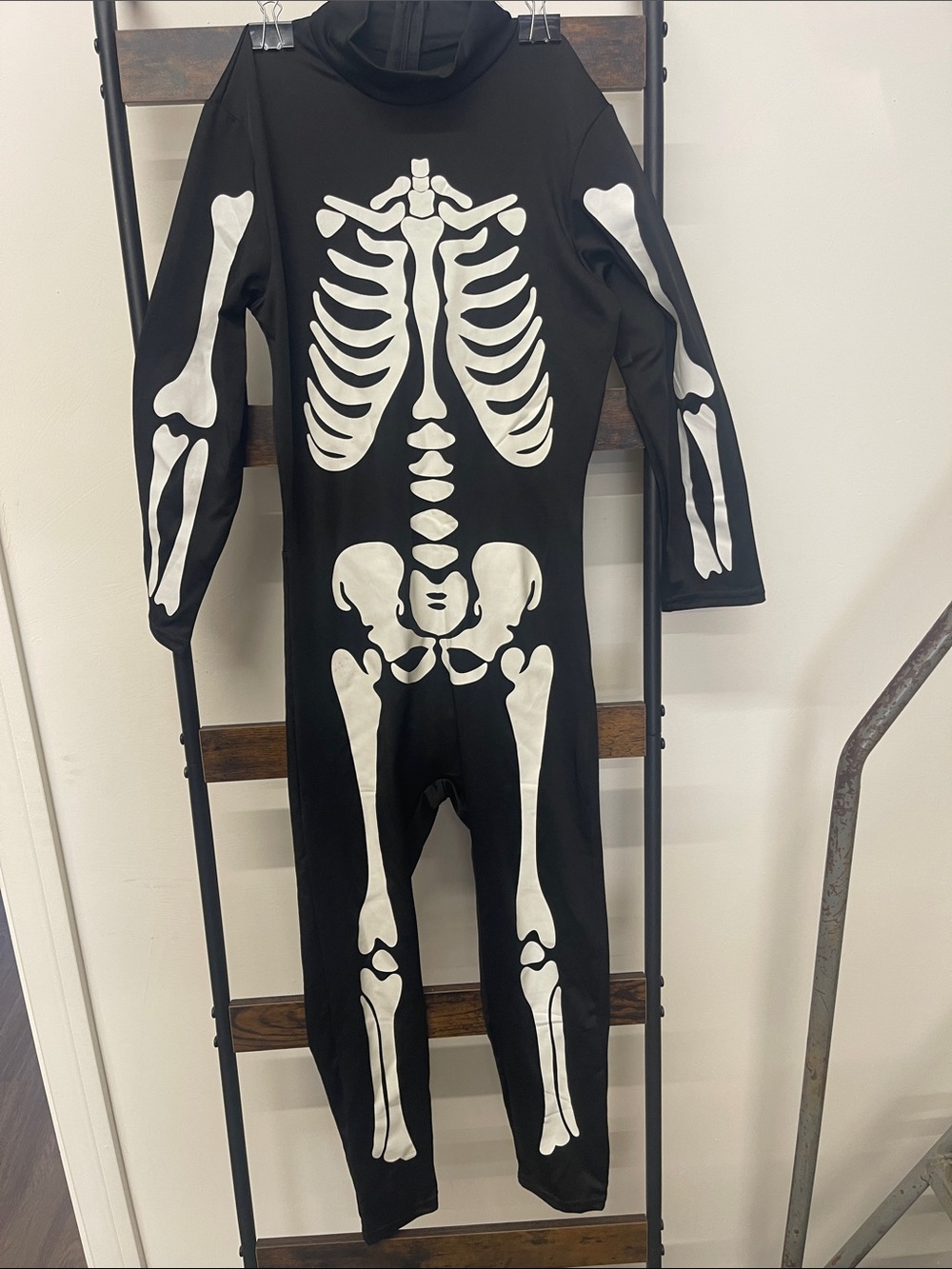 Black Skeleton Jumpsuit with White Bone Print kids medium